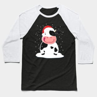 Happy Holstein Cow In The Christmas Snow Baseball T-Shirt